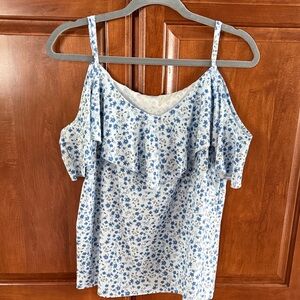 Dainty Floral Cold-Shoulder Ruffle Cold Shoulder Top